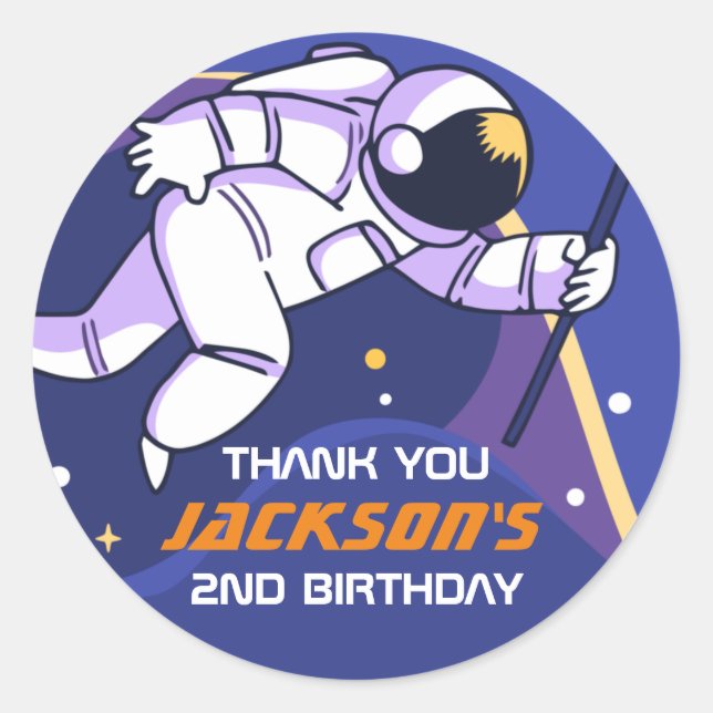 Astronaut Outer Space Galaxy Kids Birthday Party Classic Round Sticker (Front)