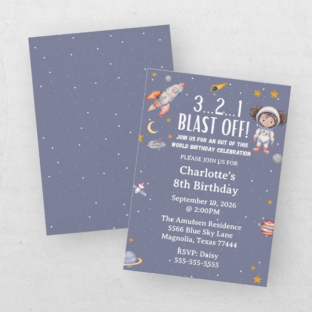 Astronaut Outer Space Girl Birthday Invitation (Creator Uploaded)