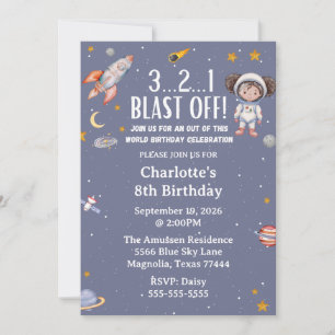 Astronaut Outer Space Girl Birthday Invitation