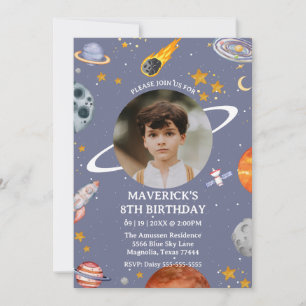 Astronaut Outer Space Kids Photo Birthday Invitation