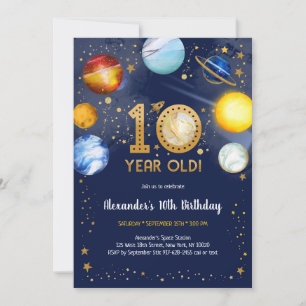 Astronaut Outer Space Planet Galaxy 10th Birthday  Invitation