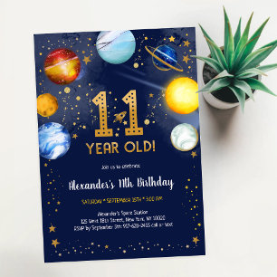 Astronaut Outer Space Planet Galaxy 11th Birthday Invitation
