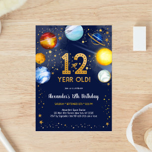 Astronaut Outer Space Planet Galaxy 12th Birthday Invitation