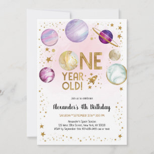 Astronaut Outer Space Planet Galaxy 1st Birthday Invitation