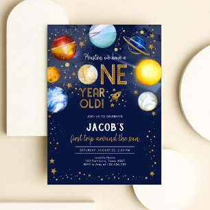 Astronaut Outer Space Planet Galaxy 1st Birthday Invitation