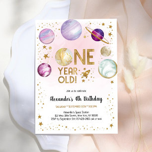 Astronaut Outer Space Planet Galaxy 1st Birthday Invitation