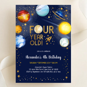 Astronaut Outer Space Planet Galaxy 4th Birthday Invitation