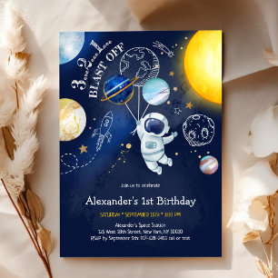 Astronaut Outer Space Planet Galaxy Birthday Invitation