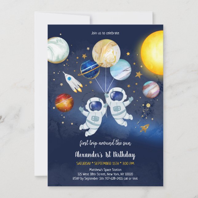 Astronaut Outer Space Planet Galaxy Birthday  Invitation (Front)