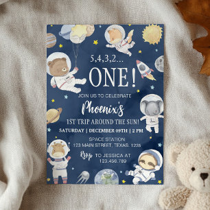 Astronaut Outer Space Safari Birthday Invitation
