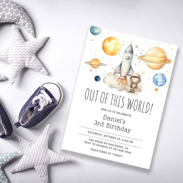 Astronaut Outerspace Rocket 3rd Birthday Invitation (Creator Uploaded)