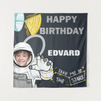Astronaut Photo Happy Birthday Tapestry
