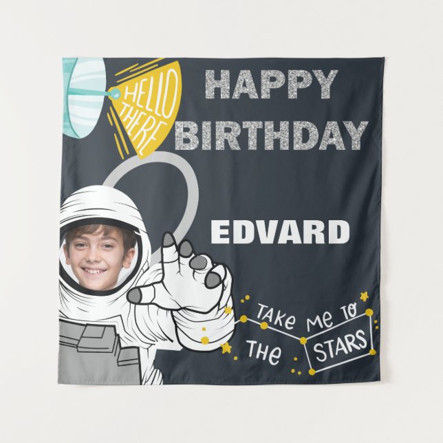 Astronaut Photo Happy Birthday Tapestry (Front)