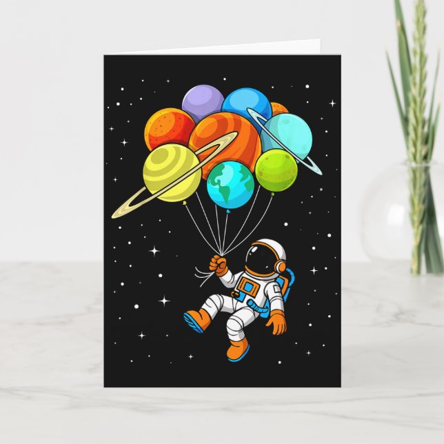 Astronaut Planet Balloons Solar-system Space Kids  Card (Front)