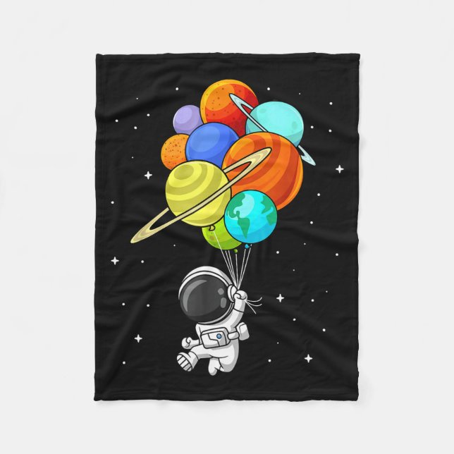 Astronaut Planet Balloons Solar-system Space Kids  Fleece Blanket (Front)
