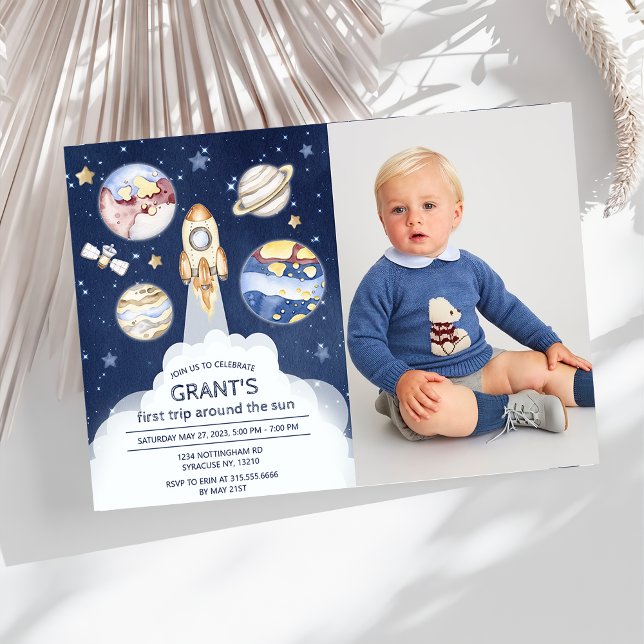 Astronaut Planet Rocket Outer Space 1st Birthday  Invitation (Creator Uploaded)