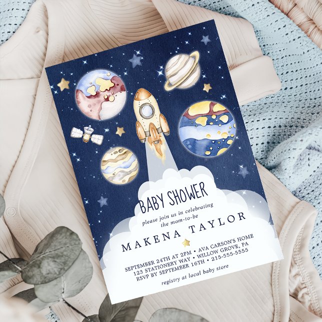 Astronaut Planet Rocket Outer Space Baby Shower Invitation (Creator Uploaded)