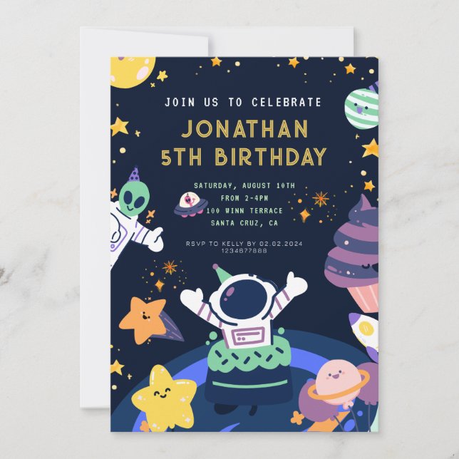 Astronaut Planets Space Boy  Birthday Invitation (Front)