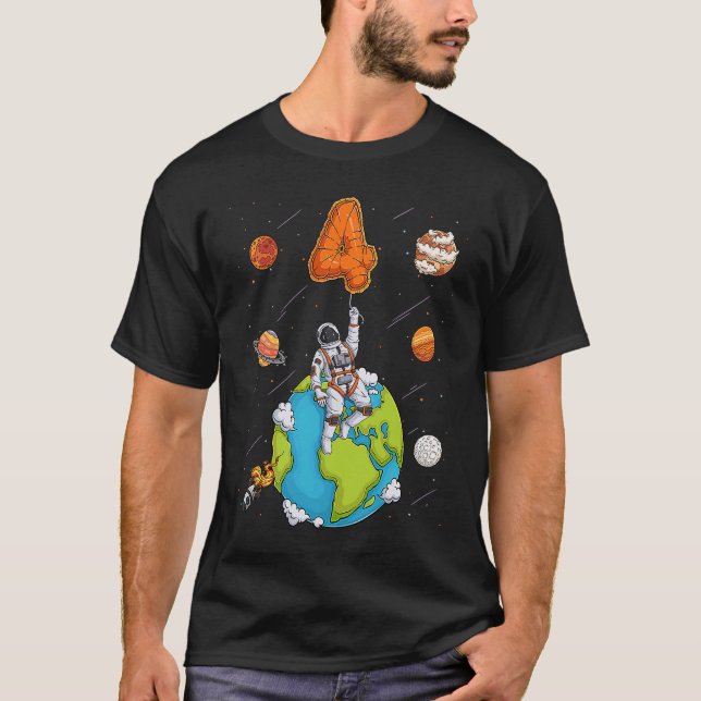 Astronaut Planets Space Four 4 Year Old 4th Birthd T-Shirt (Front)