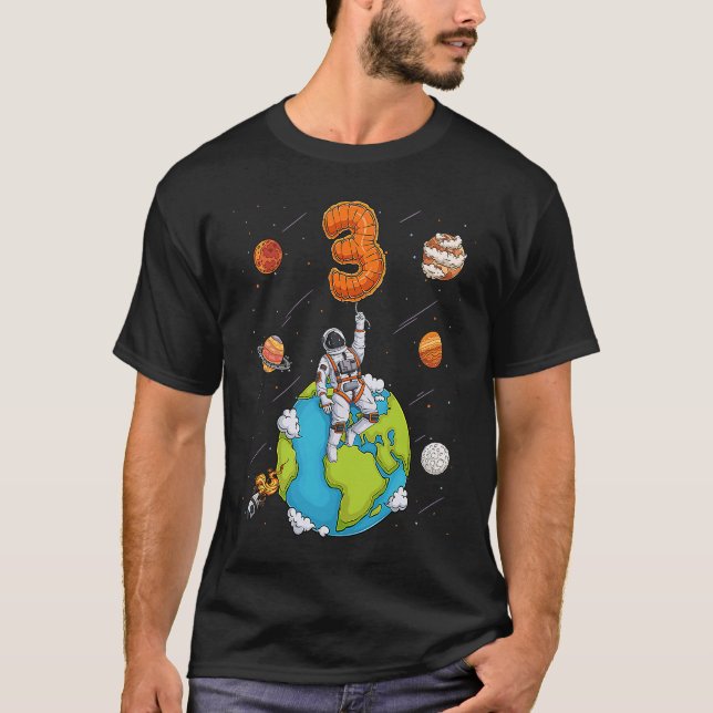 Astronaut Planets Space Three 3 Year Old 3rd Birth T-Shirt (Front)