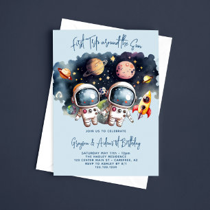 Astronaut Planets Twin Boys 1st Birthday Invitation