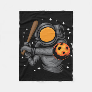 Astronaut Playing Baseball In Space Fleece Blanket
