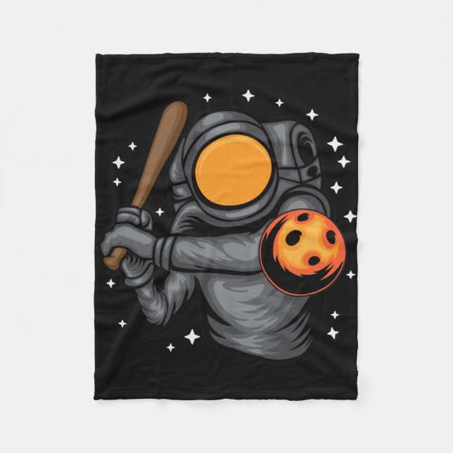Astronaut Playing Baseball In Space Fleece Blanket (Front)