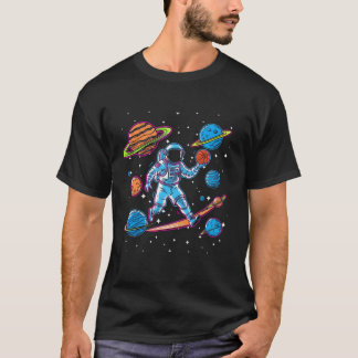 Astronaut Playing Basket Ball With Planets in Spac T-Shirt