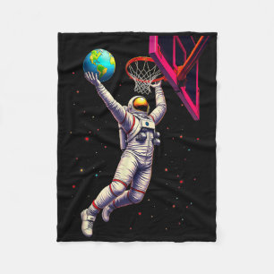 Astronaut Playing Basketball Planets Outer Space Fleece Blanket