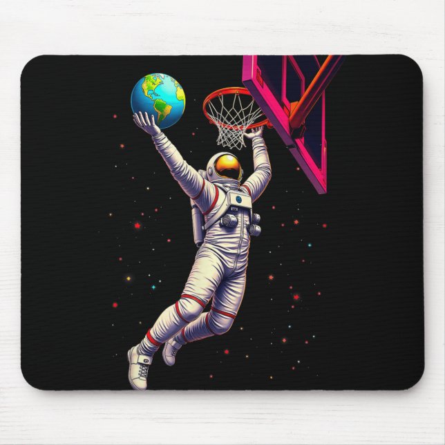 Astronaut Playing Basketball Planets Outer Space  Mouse Pad (Front)