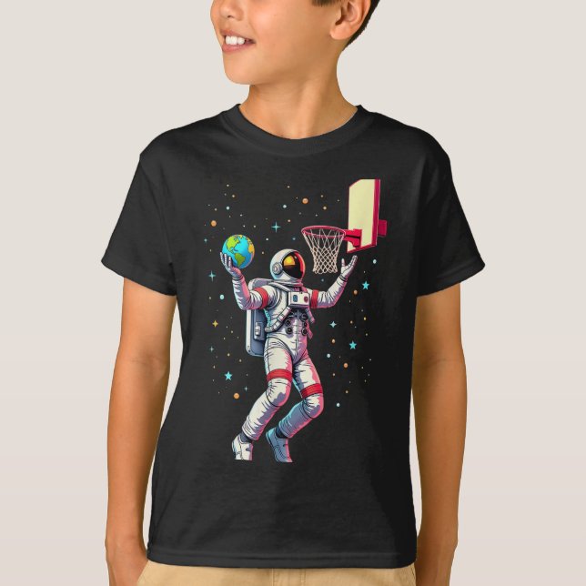 Astronaut Playing Basketball Planets Outer Space _ T-Shirt (Front)