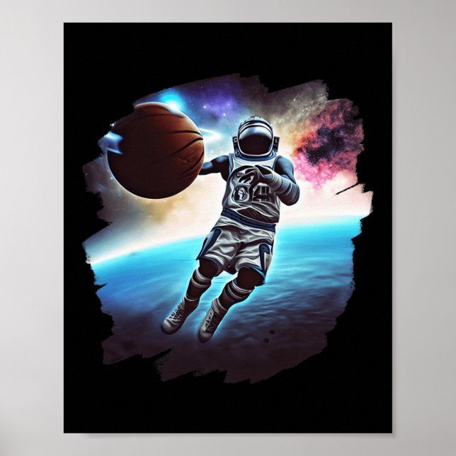 Astronaut Playing Bysketbyll Fun Astronaut Outer S Poster (Front)