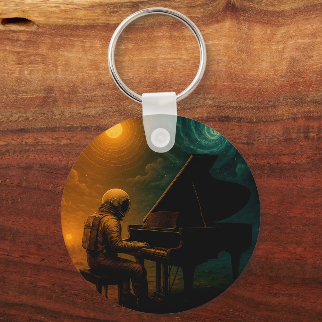 Astronaut Playing Piano in Split Reality - Surreal Key Ring (Front)