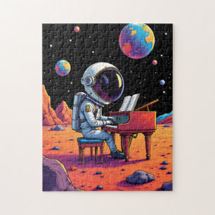 Astronaut Playing Piano Moon Cartoon Space Jigsaw Puzzle