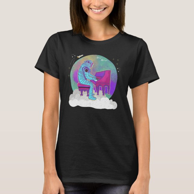 Astronaut Playing Piano On A Cloud In Outer Space  T-Shirt (Front)