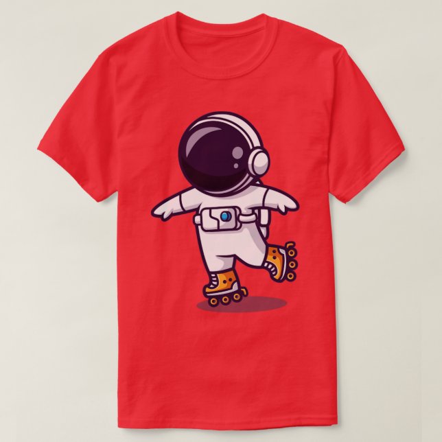 Astronaut Playing Roller Skates Cartoon T-Shirt (Design Front)