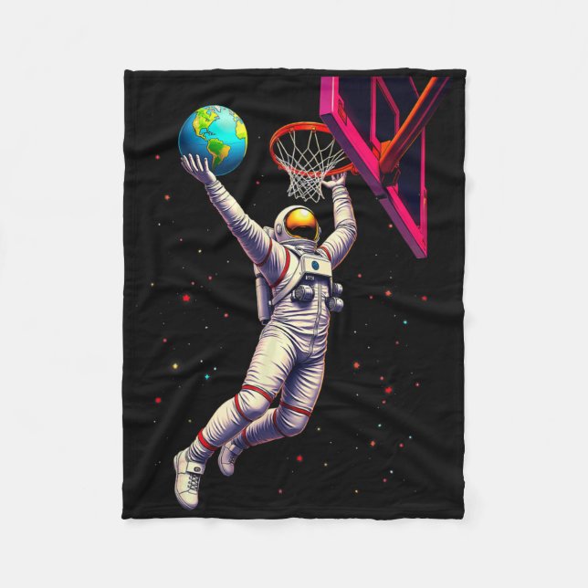 Astronaut Playing Sketll Planets Outer Space  Fleece Blanket (Front)