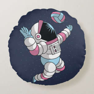 Astronaut Playing Volleyball in Space Round Cushion