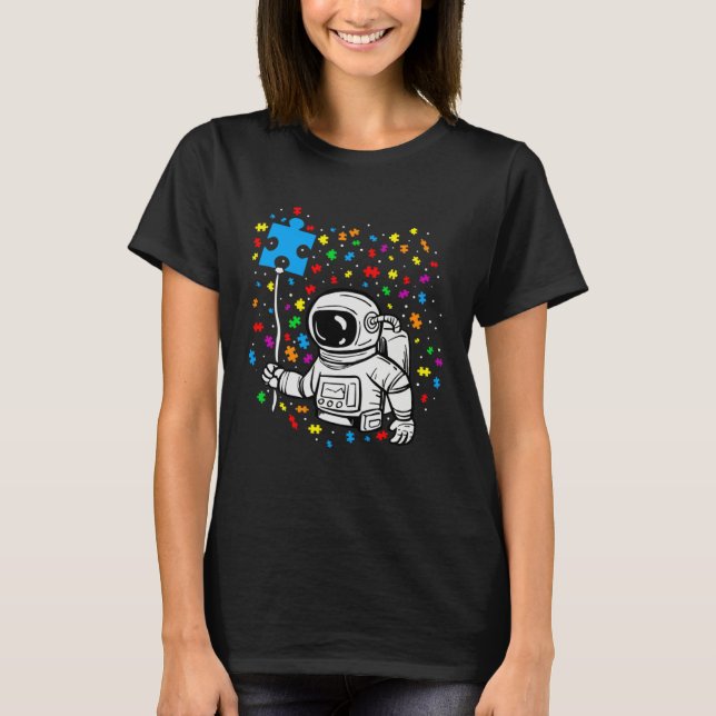 Astronaut Puzzle Piece Balloon Autism Awareness Sp T-Shirt (Front)