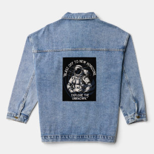 ASTRONAUT QUOTE , BLAST OFF TO NEW HORIZON DENIM JACKET