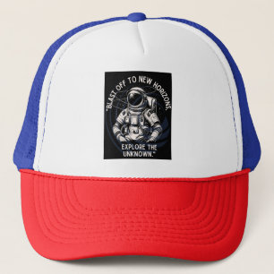 ASTRONAUT QUOTE , BLAST OFF TO NEW HORIZON TRUCKER HAT