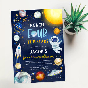 Astronaut Reach Four The Stars 4th Birthday Invitation