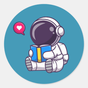 Astronaut reading book cute kids classic round sticker