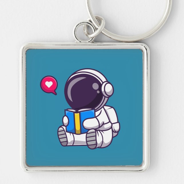 Astronaut reading book cute kids key ring (Front)