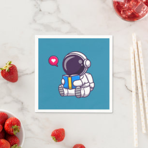 Astronaut reading book cute kids napkin