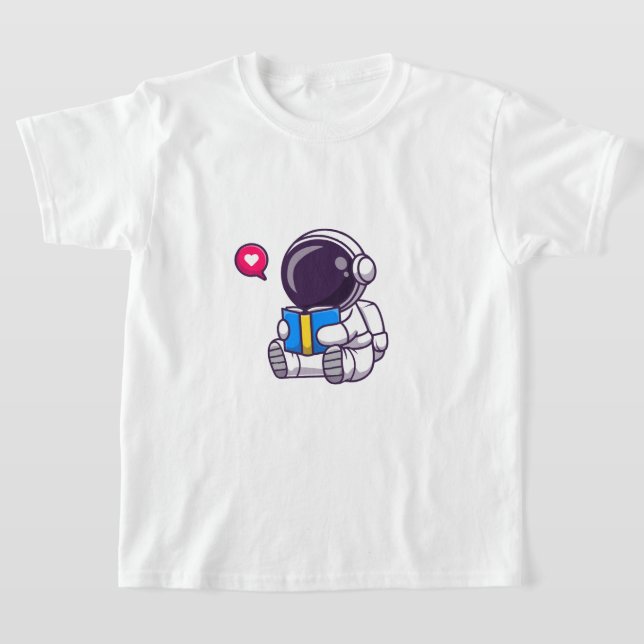 Astronaut reading book cute kids T-Shirt (Laydown)