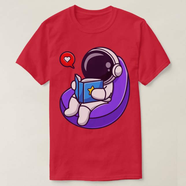 Astronaut Reading Book On Beanbag Cartoon T-Shirt (Design Front)