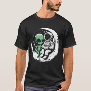 Astronaut Reading Book To Alien Moon Space Sci-fi T-Shirt