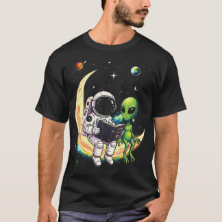 Astronaut Reading Book To Alien Moon Space T-Shirt