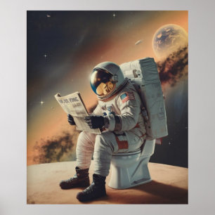 Astronaut reads the newspaper poster